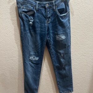 Melrose and Market Distressed Boyfriend Jeans - Dark Blue